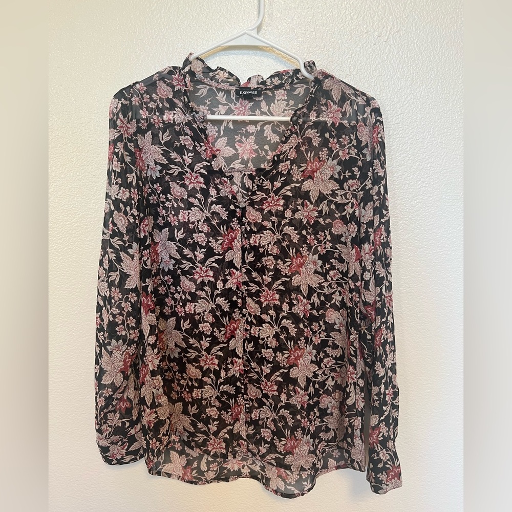 Express | Sheer Floral Blouse | Medium